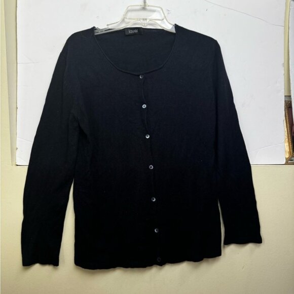 Laurel Silk Cashmere Cardigan Sweater Knit Round Neck Minimalist Top Button Up M - Picture 2 of 12